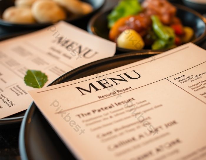 Nahaufnahme einer Speisekarte mit großer Überschrift auf einem Restauranttisch